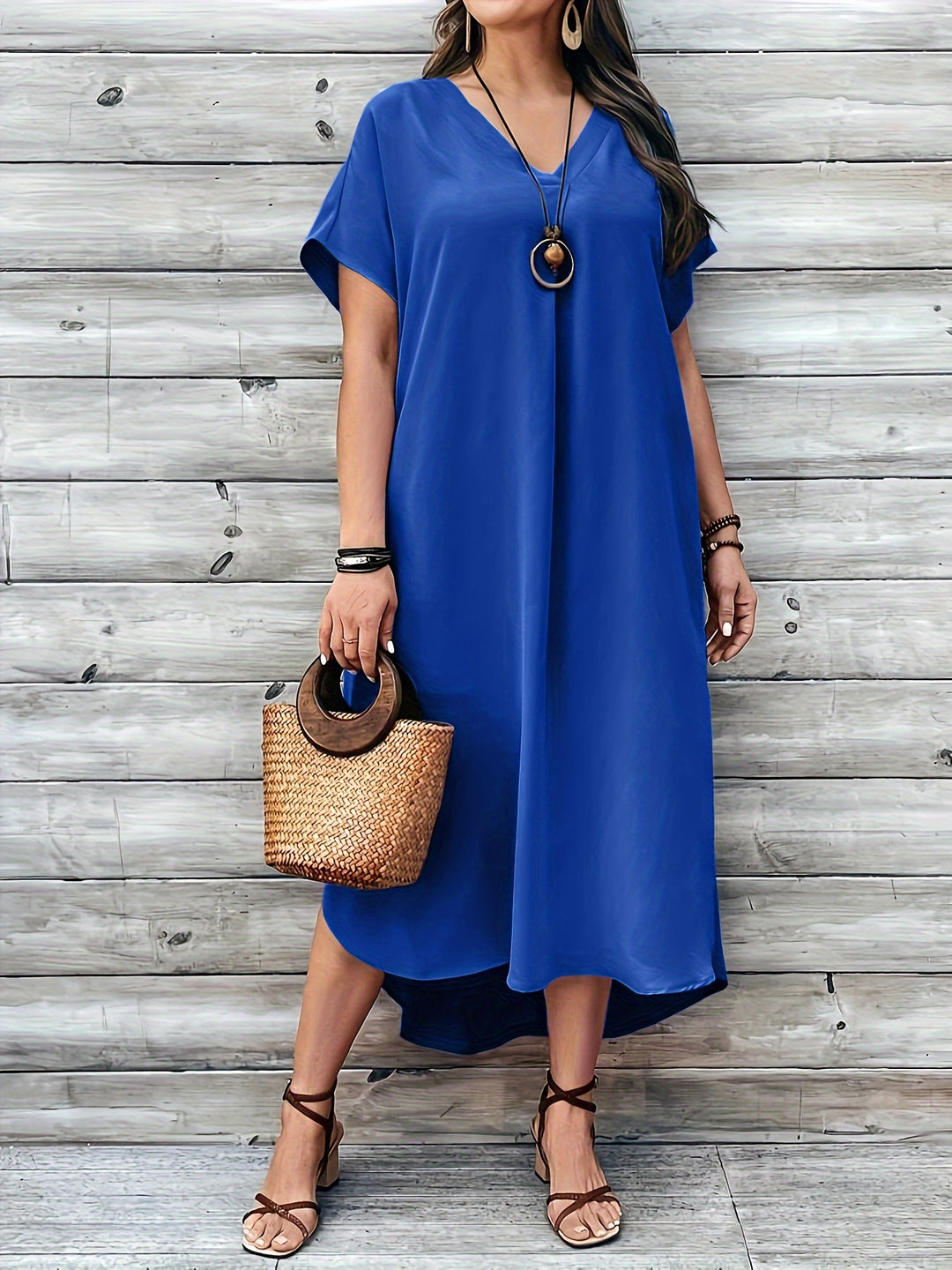 Casual Oversized V-Neck Summer Midi Dress