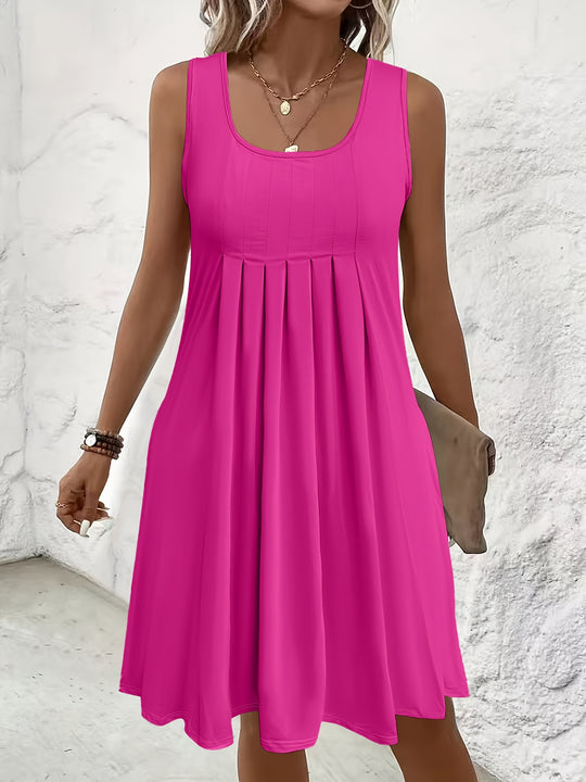 Casual Pleated Front Sleeveless Mini Dress