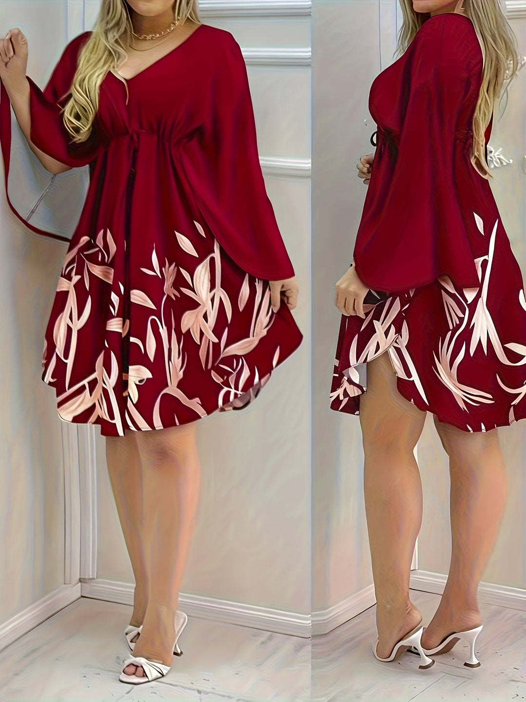 Elegant Cape Sleeve Flowy Mini Dress