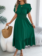Boho Flutter Sleeve Smocked Waist Maxi Dress