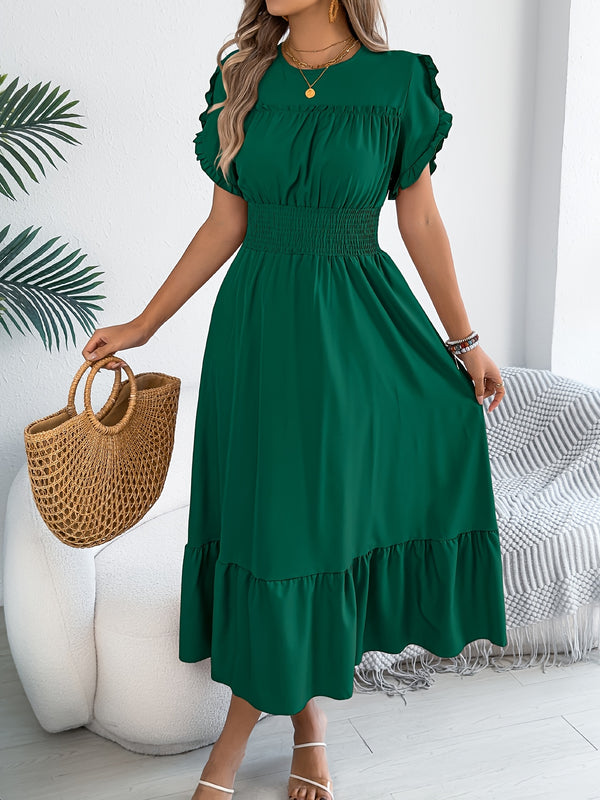 Boho Flutter Sleeve Smocked Waist Maxi Dress