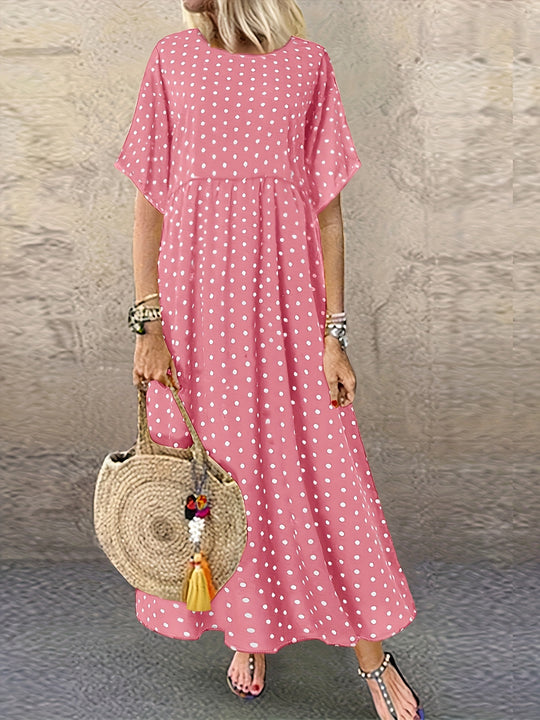 Casual Polka Dot Round Neck Maxi Dress