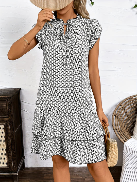 Tie-Neck Tiered Ruffle Summer Dress