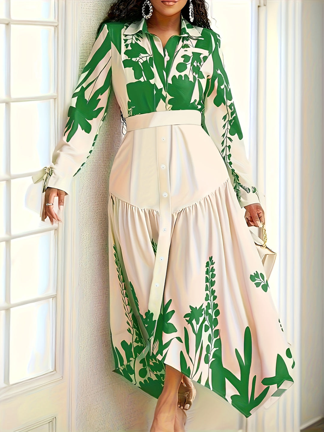 Elegant Collared Button Down Asymmetrical Maxi