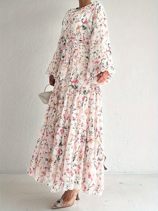 Bohemian Floral Tie Waist Maxi Dress