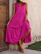 Flowy Tiered V-Neck Sleeveless Maxi Dress