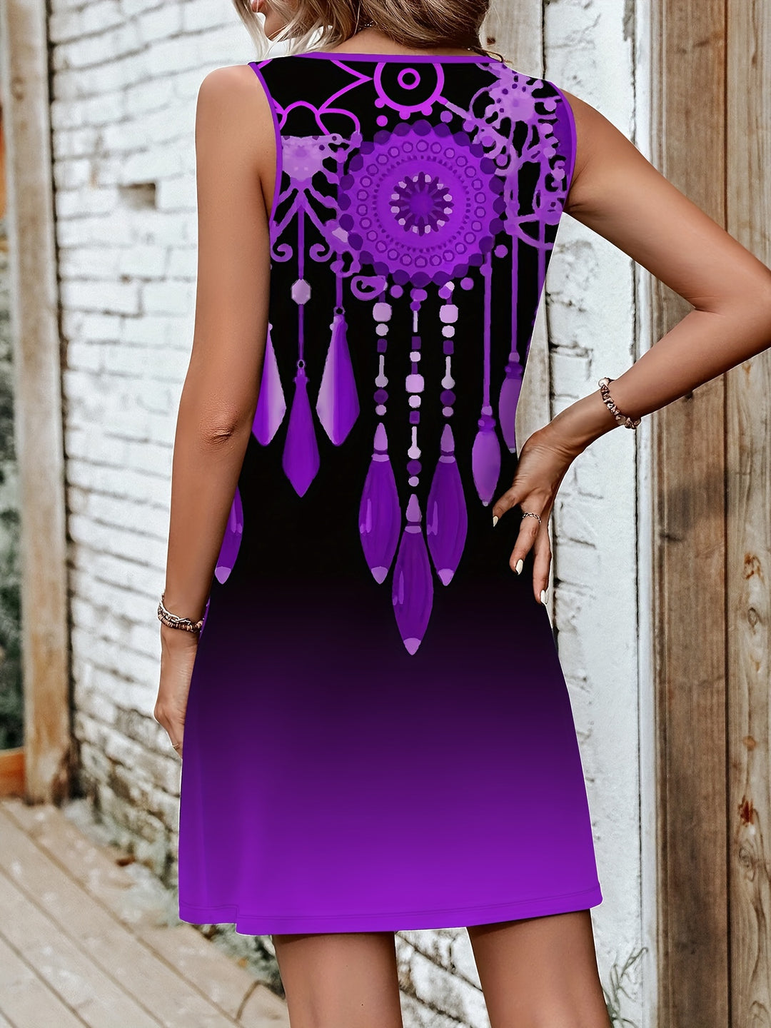 Bohemian Dreamcatcher Print Sleeveless Mini Dress