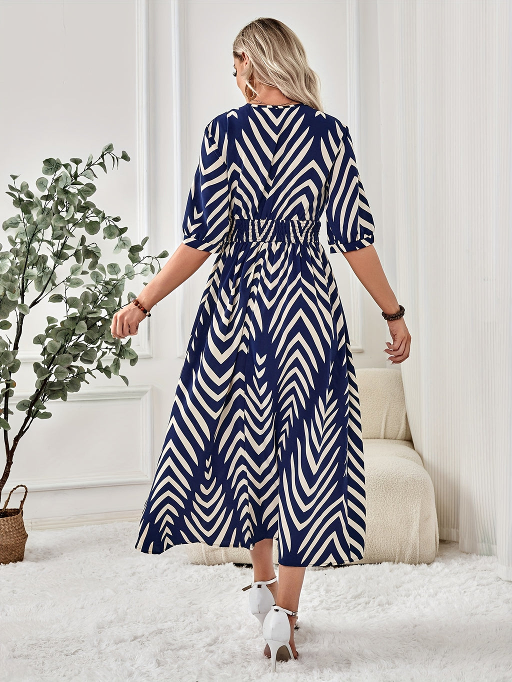 Bohemian Chevron Print Half Sleeve Dress
