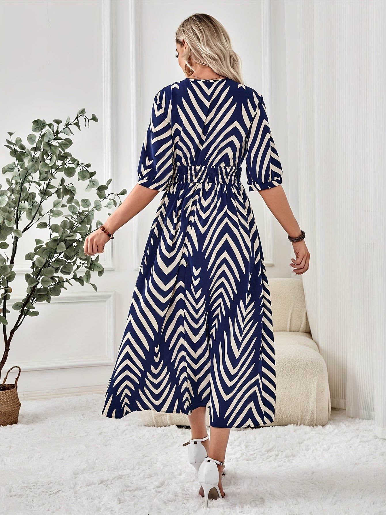 Bohemian Chevron Print Half Sleeve Dress