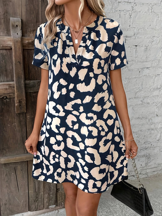 Chic V-Neck Leopard Print Mini Dress