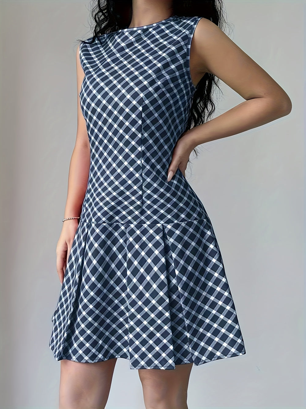 Casual Plaid Drop Waist Mini Dress