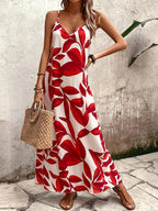 V-Neck Abstract Pattern Flowy Boho Maxi Dress