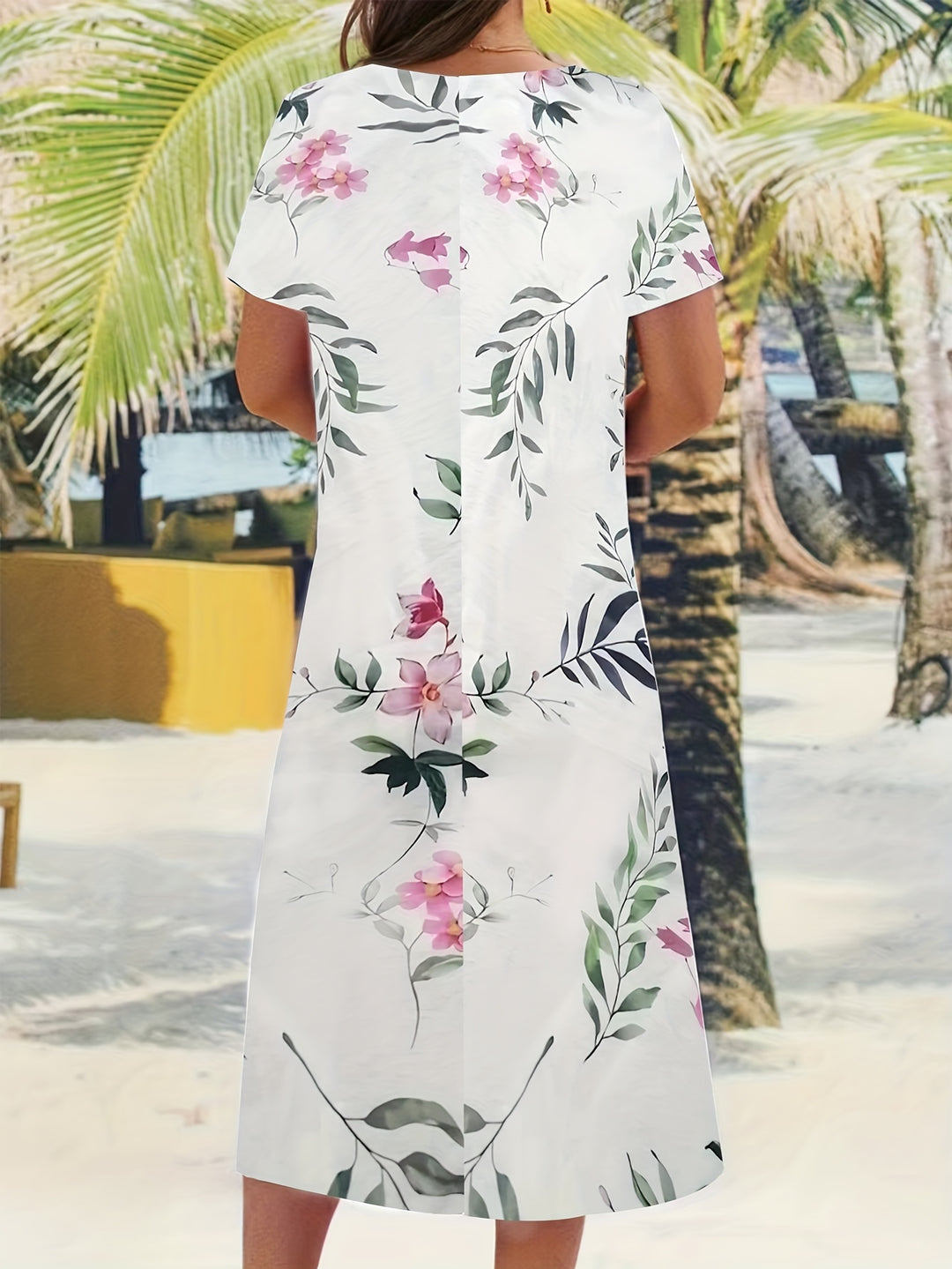 Casual Scoop Neck Floral Midi Dress