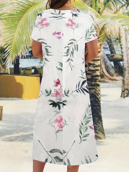 Casual Scoop Neck Floral Midi Dress