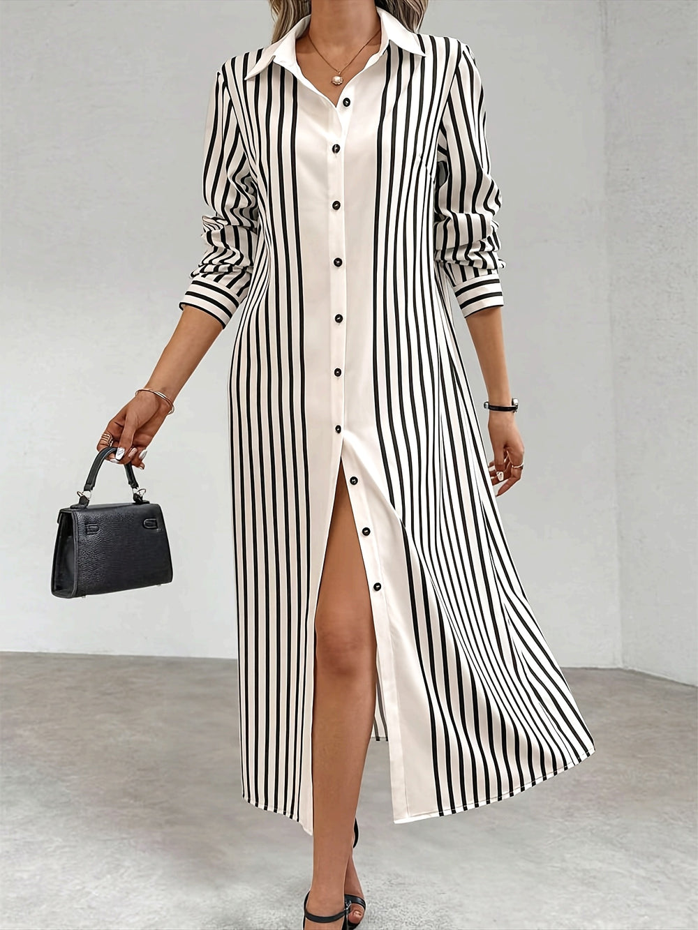 Elegant Striped Button Down Maxi Dress