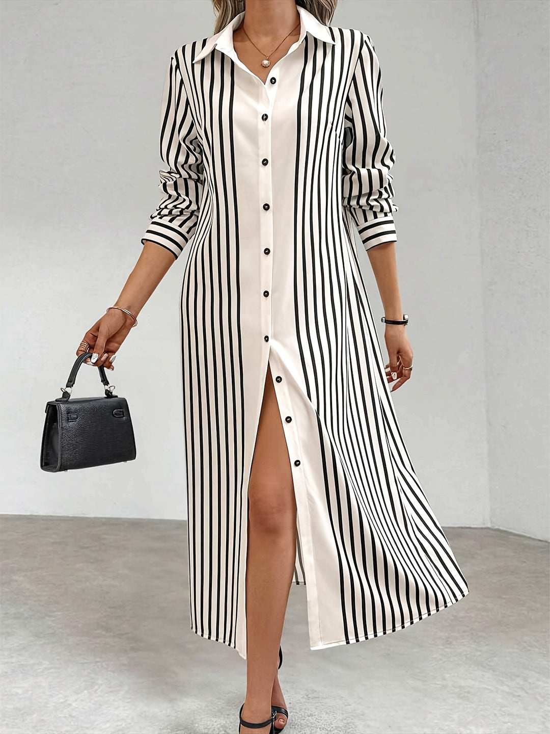 Elegant Striped Button Down Maxi Dress