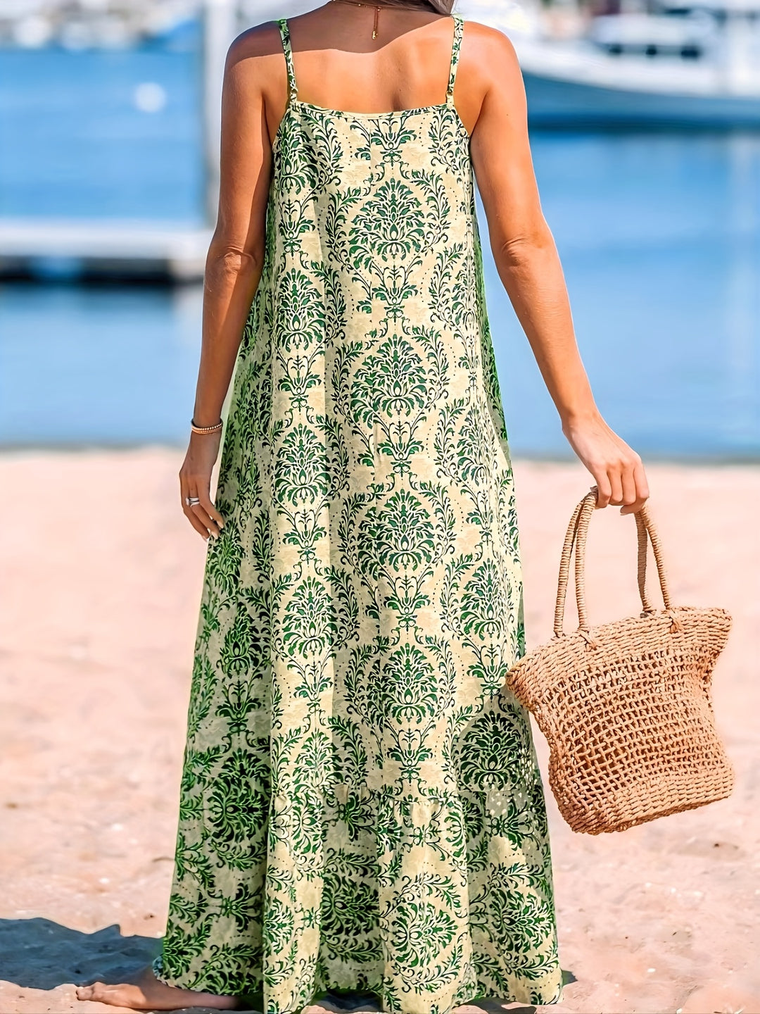 Bohemian Square Neck Printed Long Dress