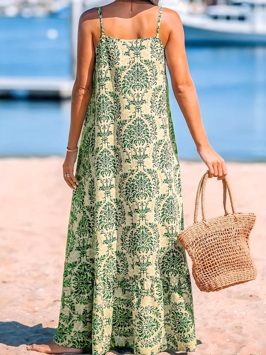 Bohemian Square Neck Printed Long Dress
