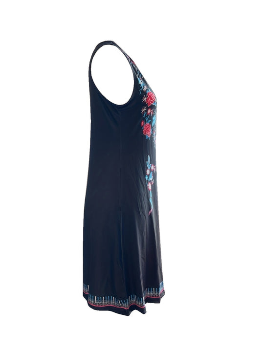 Casual Folkloric Print V-Neck Short Dress