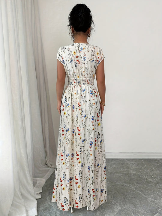 Floral Wrap Bodice Summer Maxi Dress