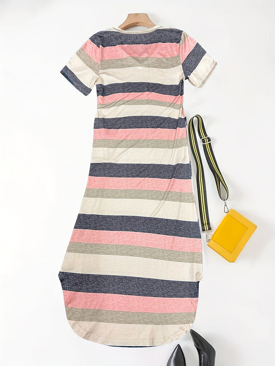 Casual Striped Pocket Maxi Bohemian Dress