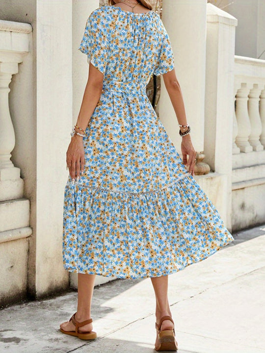 Tiered Hem Ditsy Floral Bohemian Midi Dress