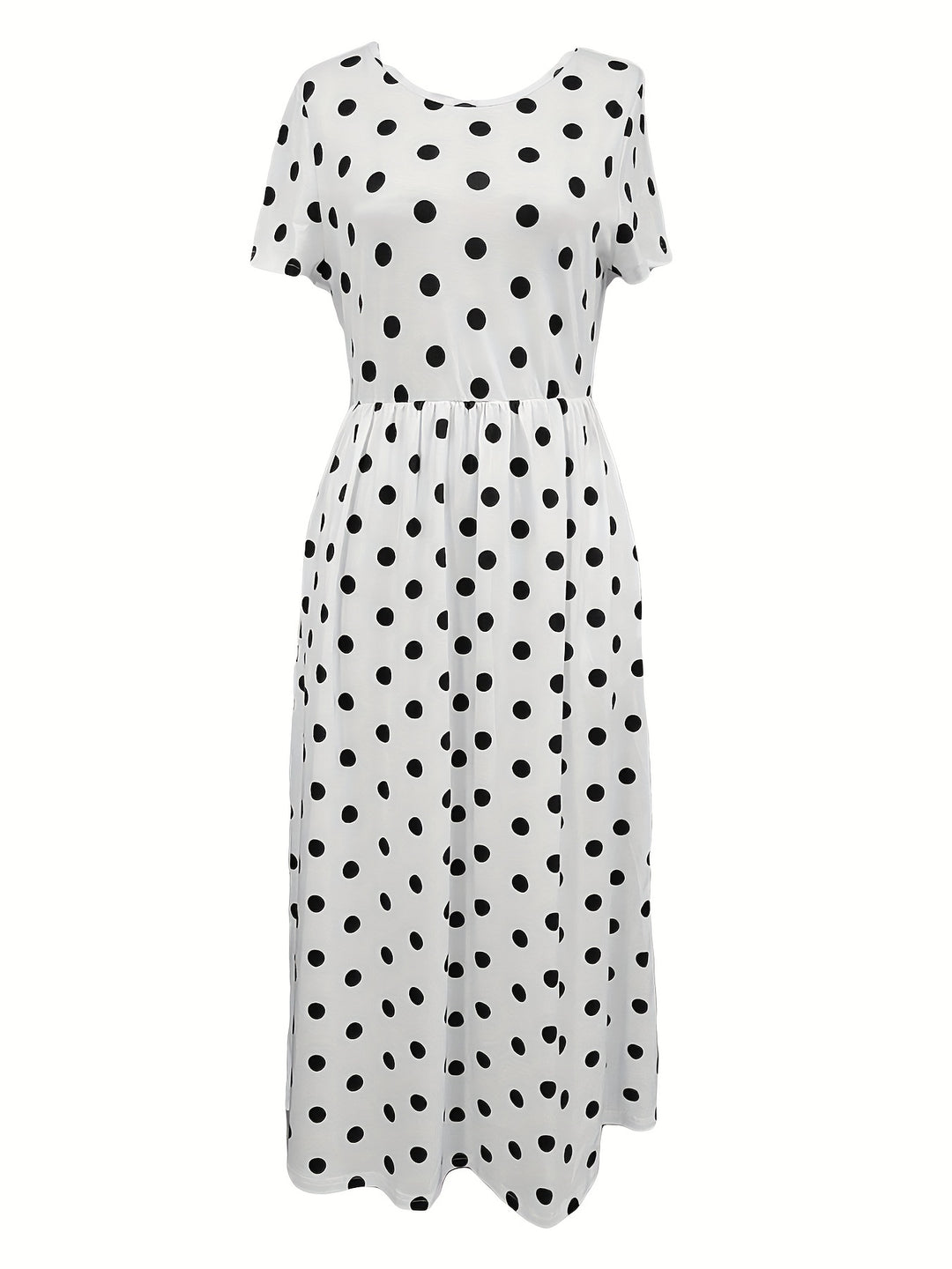 Casual Polka Dot Pocket Midi Dress