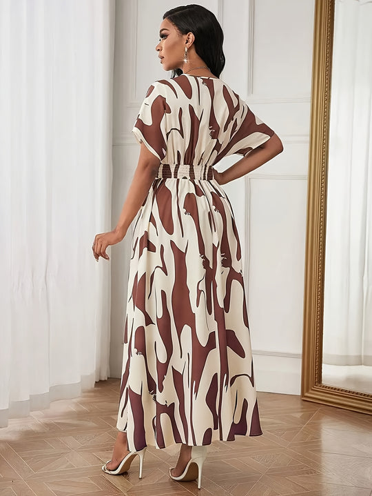 Elegant Surplice Neck Abstract Summer Dress