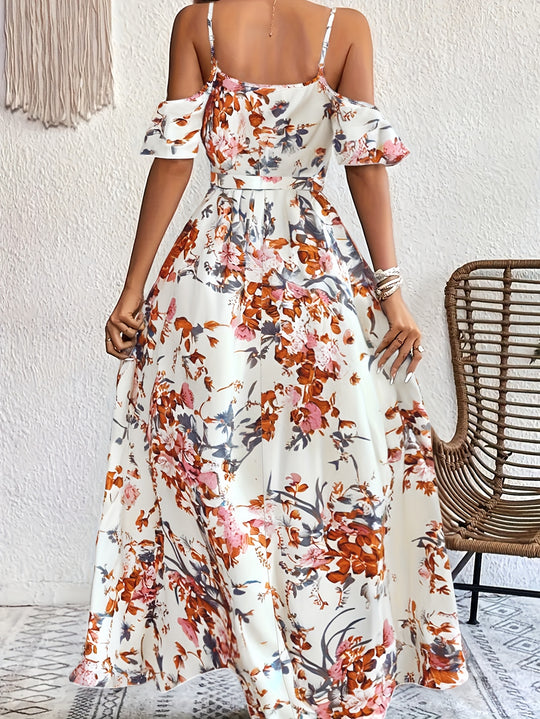 Bohemian Cold-Shoulder Floral Maxi Dress