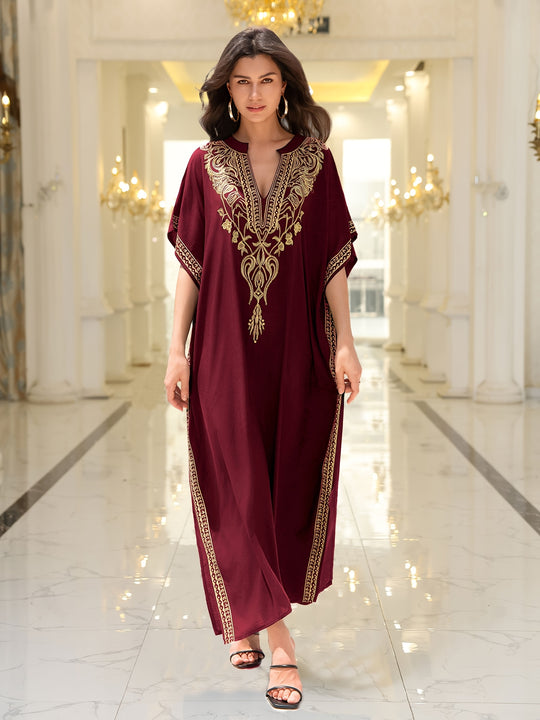 Boho Split Hem Embroidered Kaftan Dress