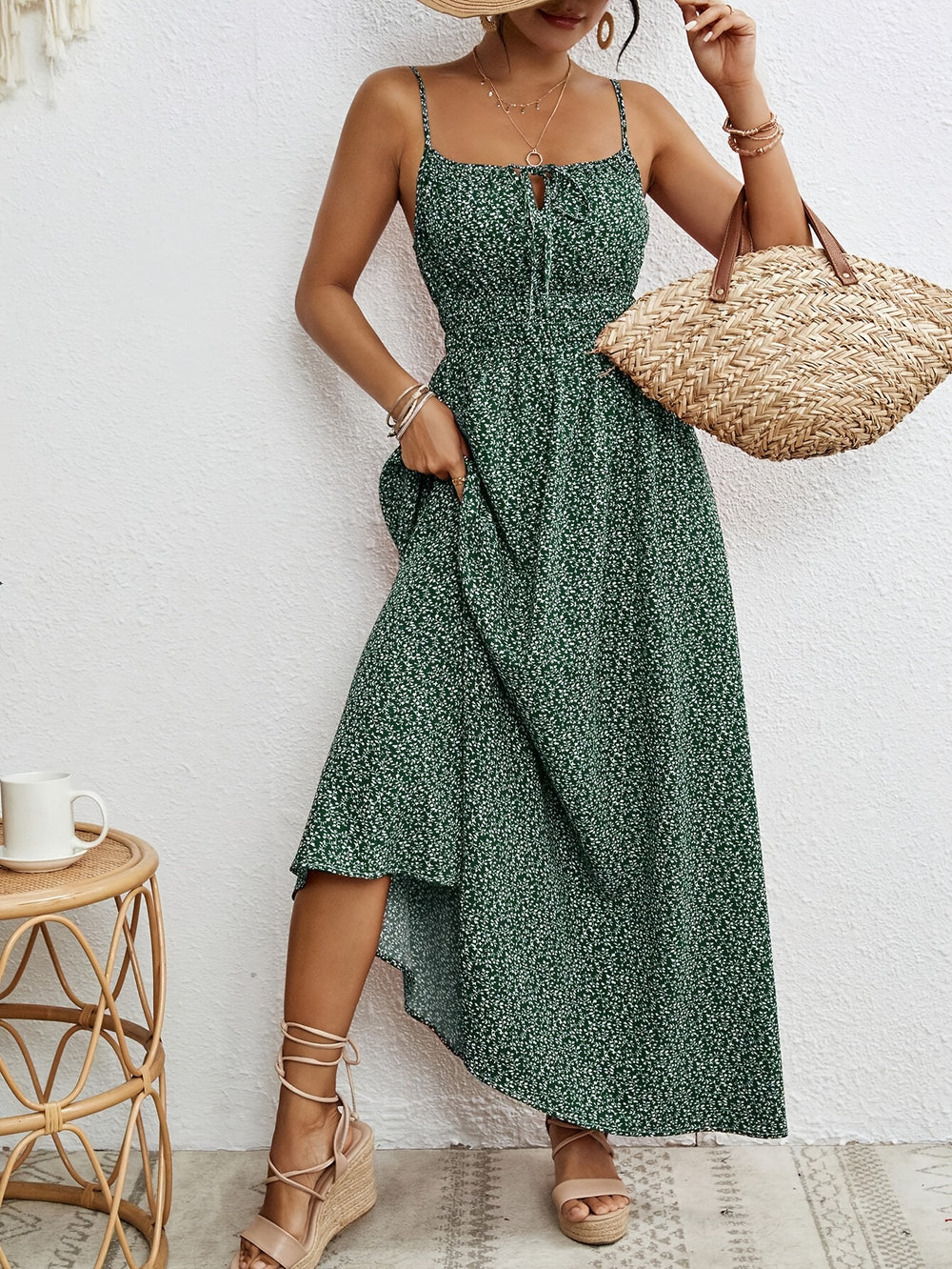 Casual Flowy Ditsy Floral Sleeveless Boho Dress