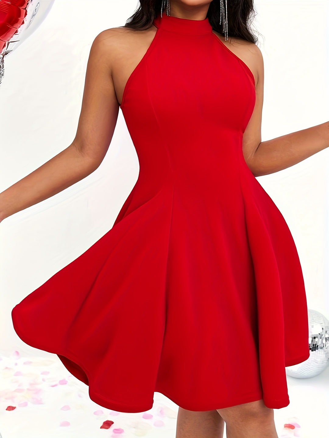Halter Neck High-Back Flare Dress