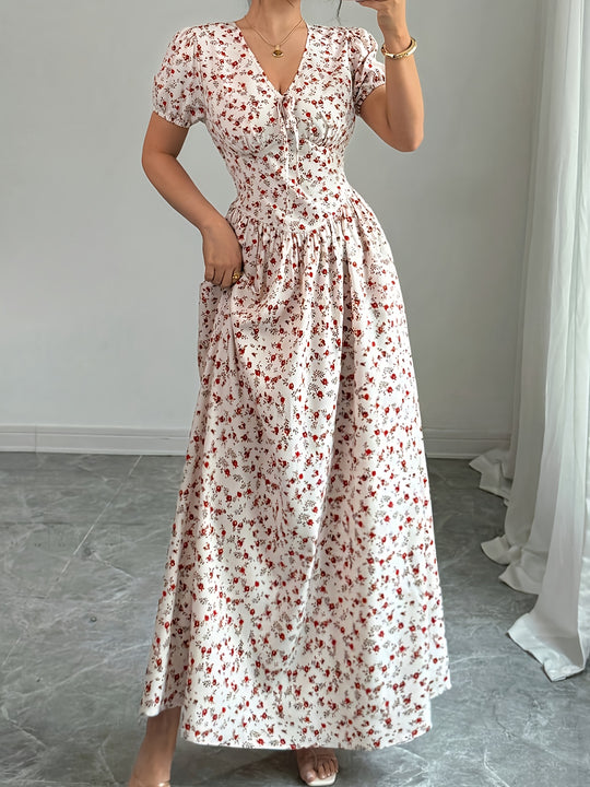 Floral V-Neck Tie Front Maxi Dress