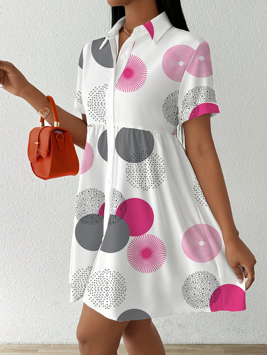 Abstract Circle Print Collared Mini Dress