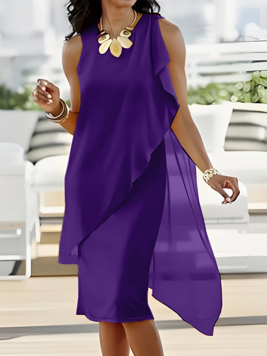 Elegant Sleeveless Chiffon Drape Midi Dress