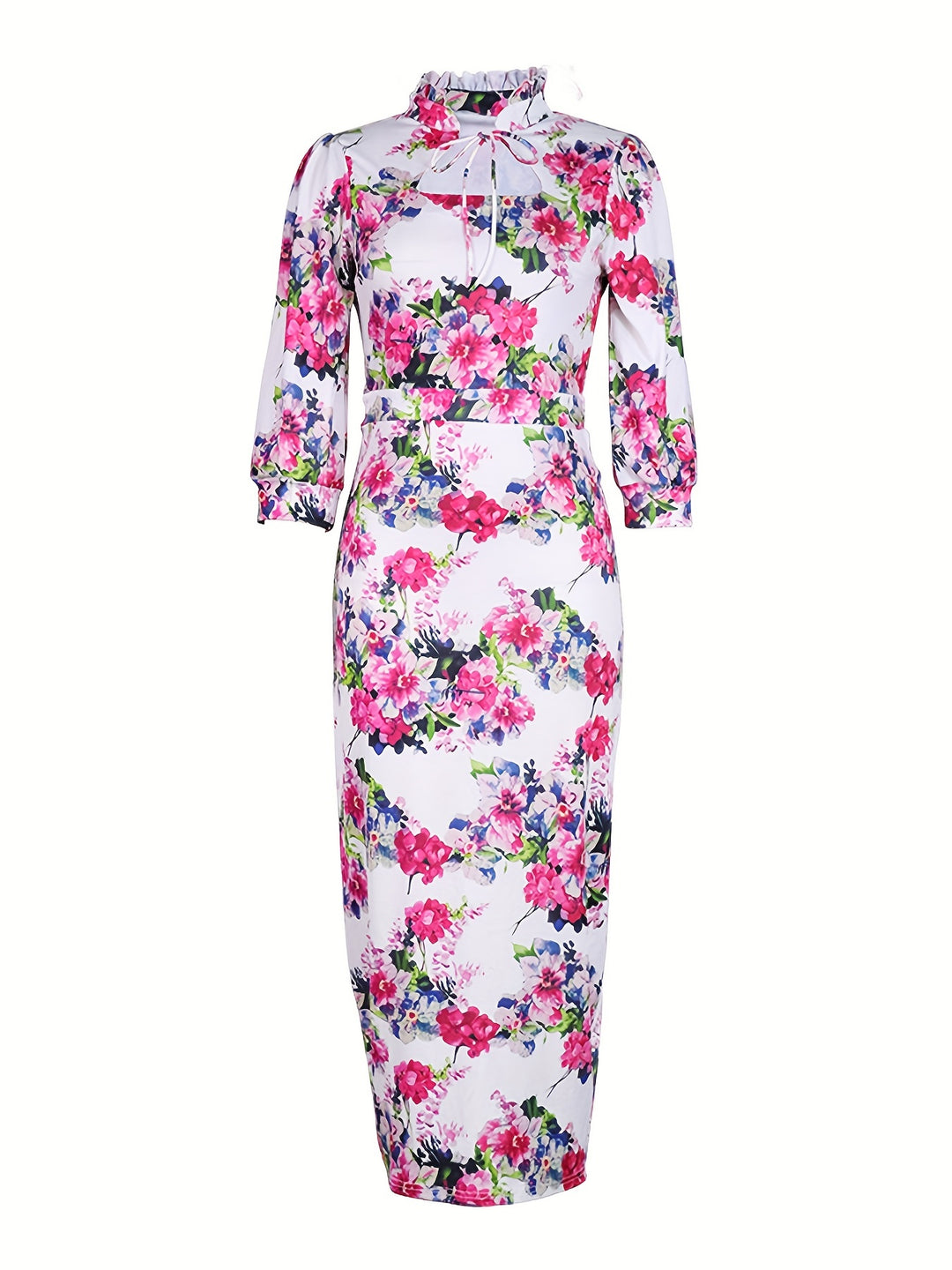 Elegant Floral Column Dress with Cutout