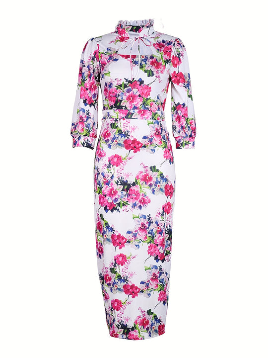 Elegant Floral Column Dress with Cutout