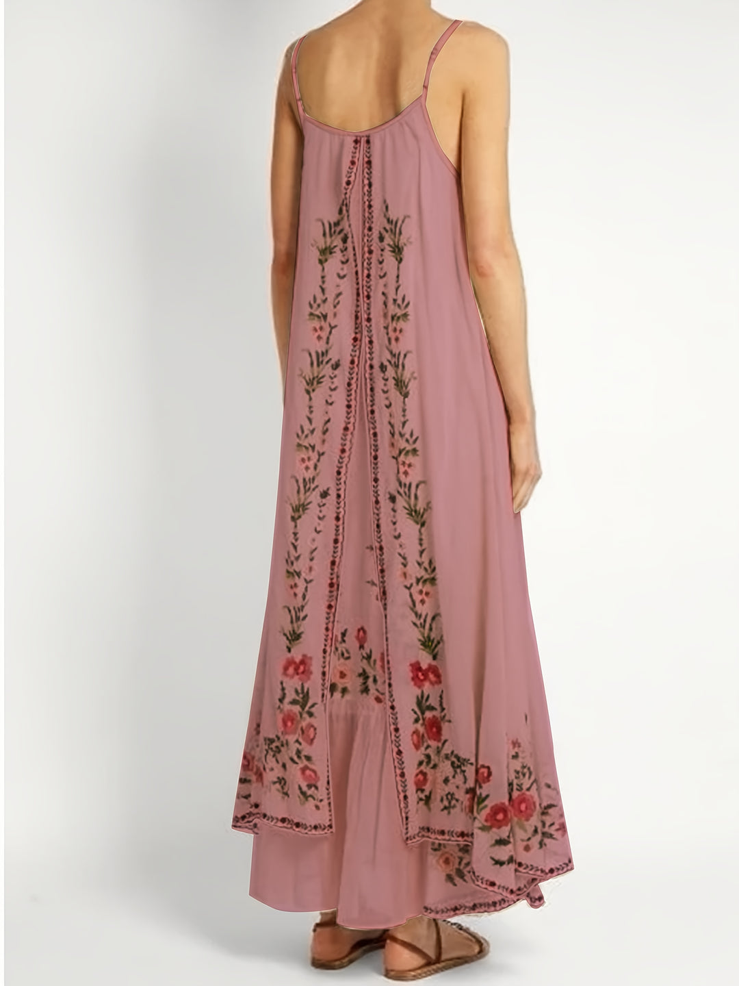 Spaghetti Strap Floral Border Maxi Boho Dress