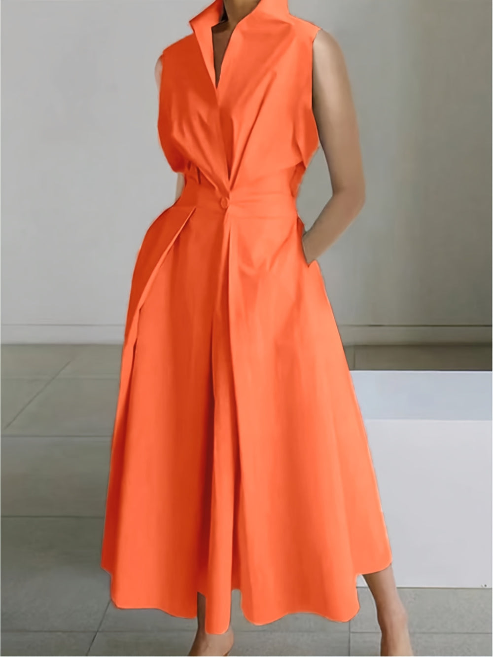 Summer Sleeveless Wide Waist Pocket Dress