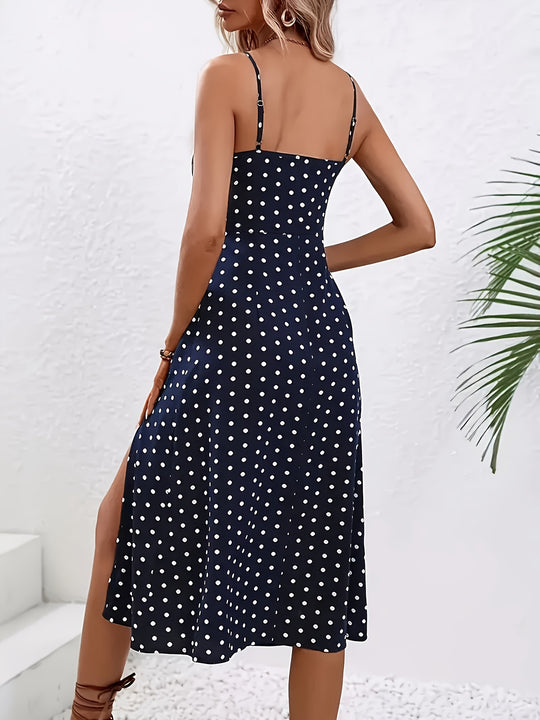 Chic Spaghetti Strap Polka Dot Midi