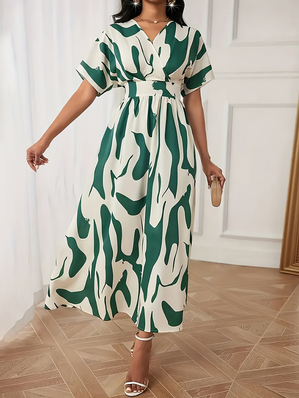 Elegant Surplice Neck Abstract Summer Dress