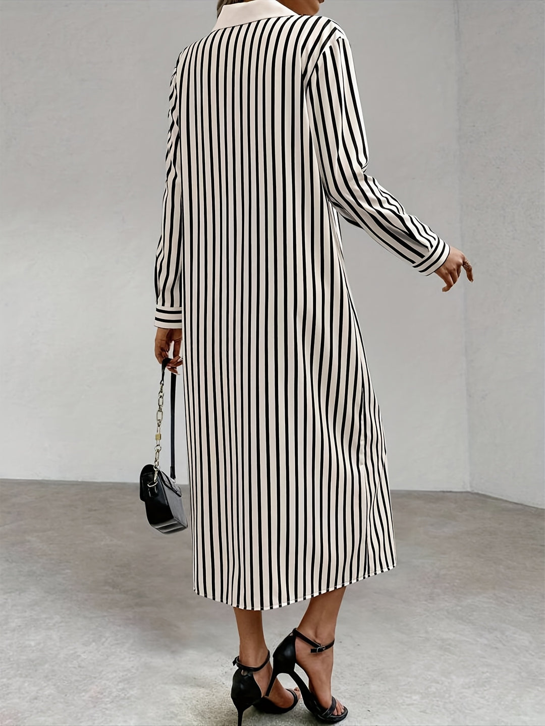 Elegant Striped Button Down Maxi Dress