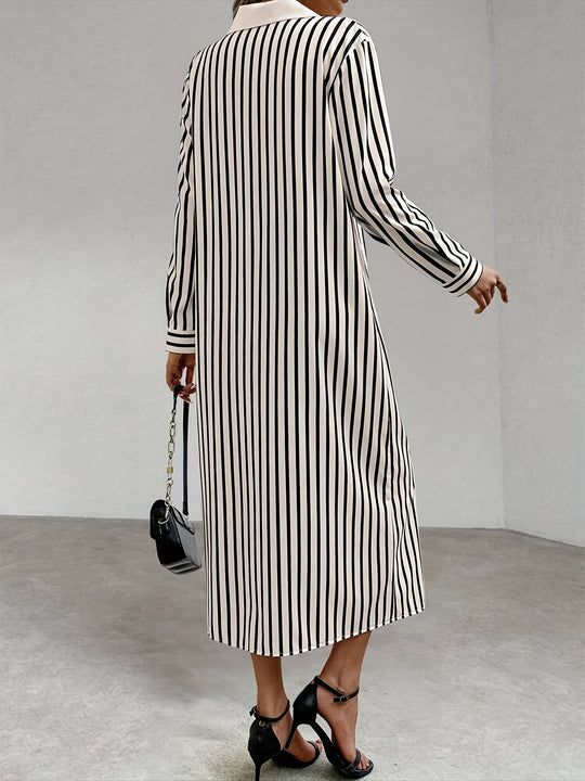 Elegant Striped Button Down Maxi Dress