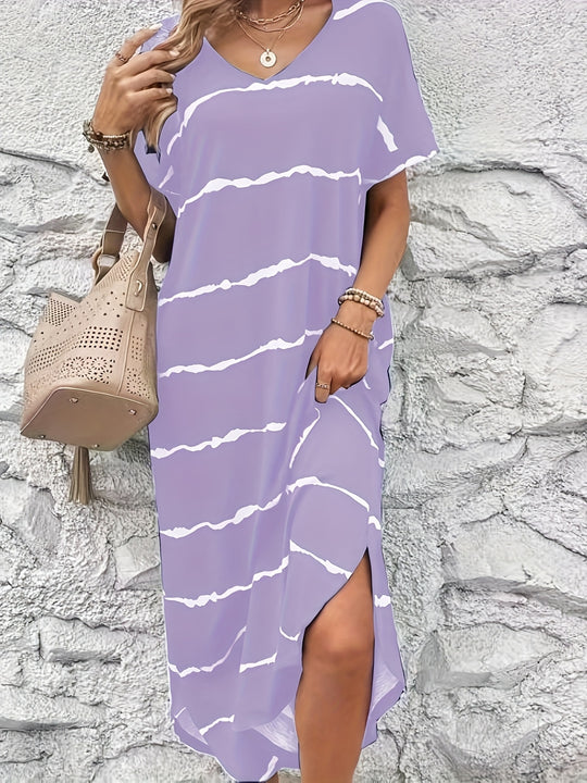 Casual V-Neck Tie Dye Pattern Loose Maxi Dress - Plus Size