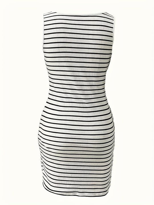 Casual Striped Tank Pocket Mini Dress