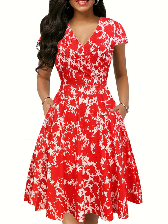 Floral Surplice V-Neck Summer Pocket Dress