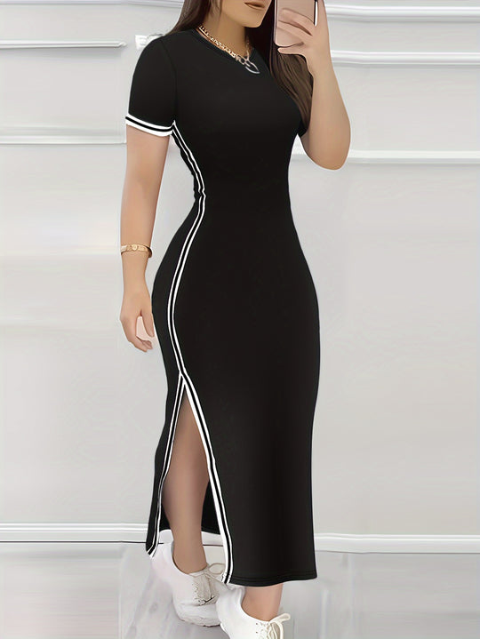 Side-Striped Column Athletic Maxi Dress