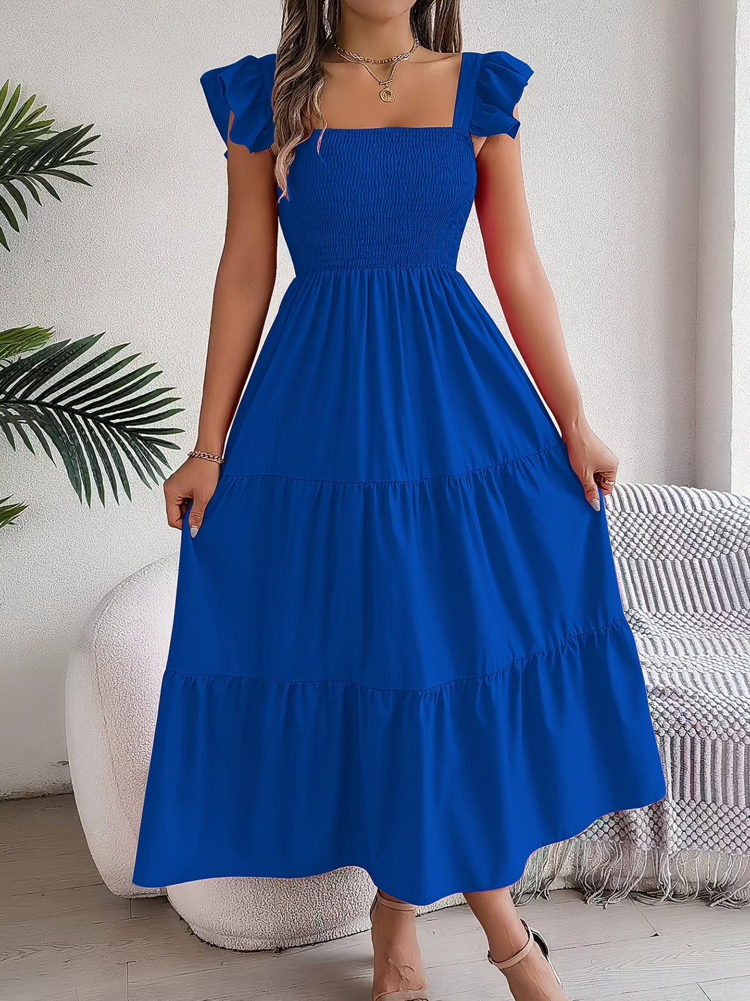 Flowy Tiered Smocked Midi Dress
