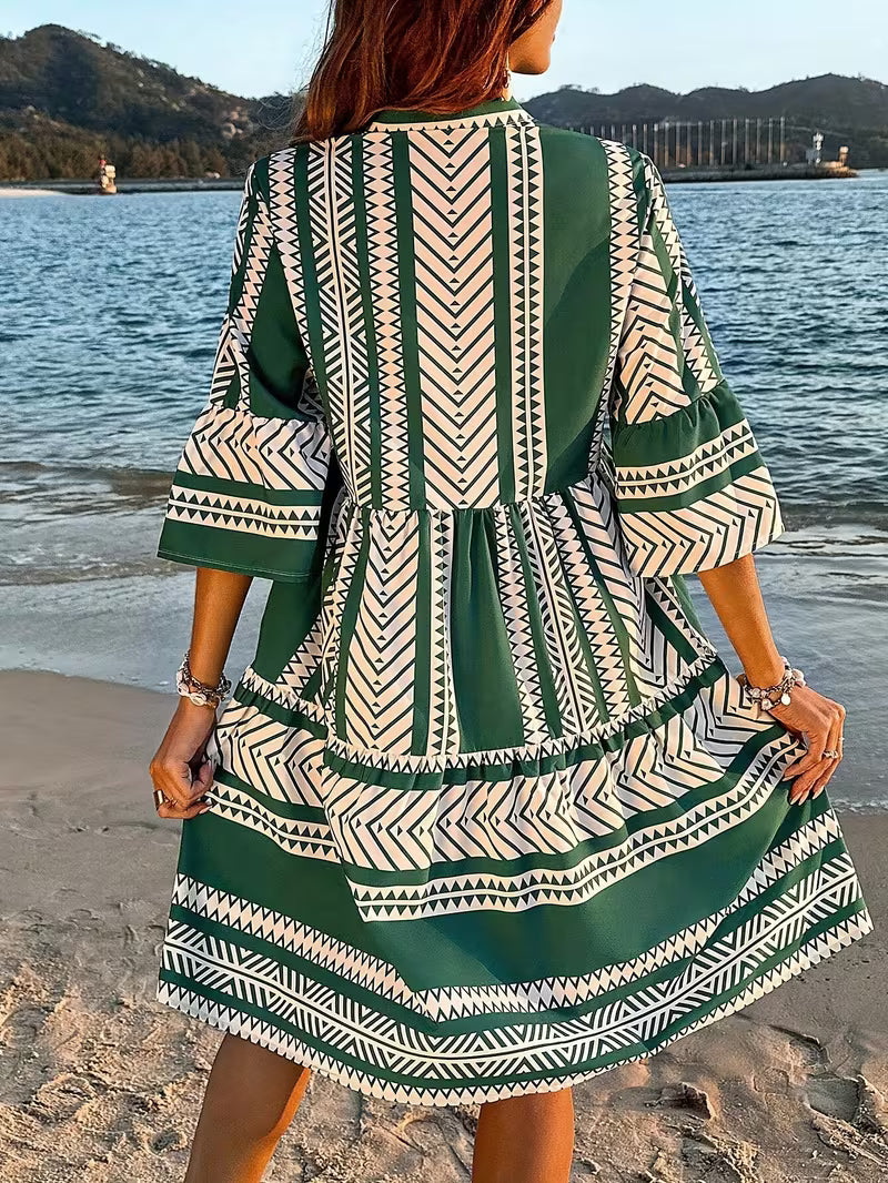 Casual 3/4 Sleeve Geometric Boho Dress