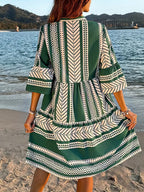 Casual 3/4 Sleeve Geometric Boho Dress